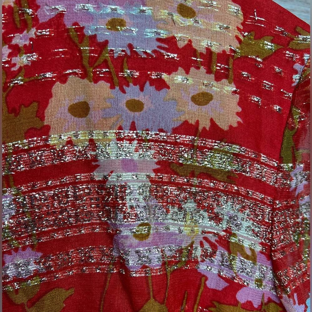Vintage 60's Mollie Parnis Floral Maxi Dress Sz 8 M Balloon Sleeve Gold Metallic - Picture 7 of 16